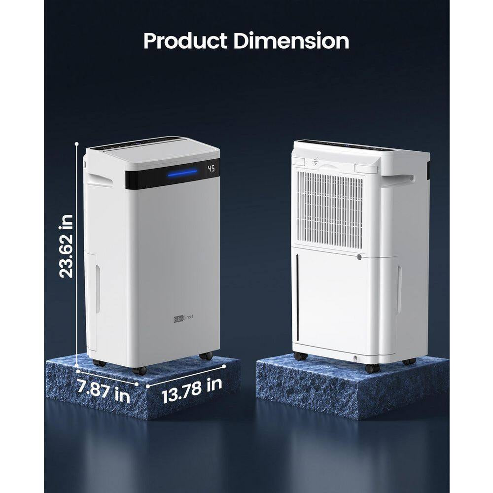 70 Pt. 5,500 Sq. Ft. Portable Dehumidifier for Basement with Bucket, Drain Hose, Auto Shutoff, Washable Filter (White)
