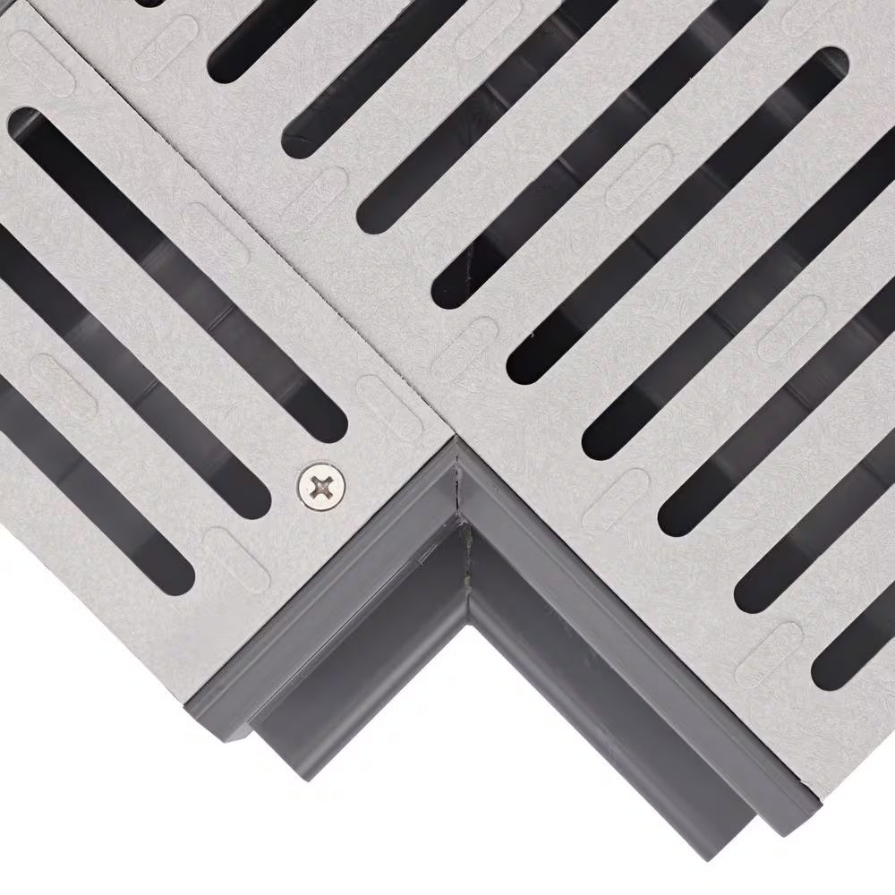 Spee-D Channel Drain 90 Degree Elbow and Grate, Gray Plastic