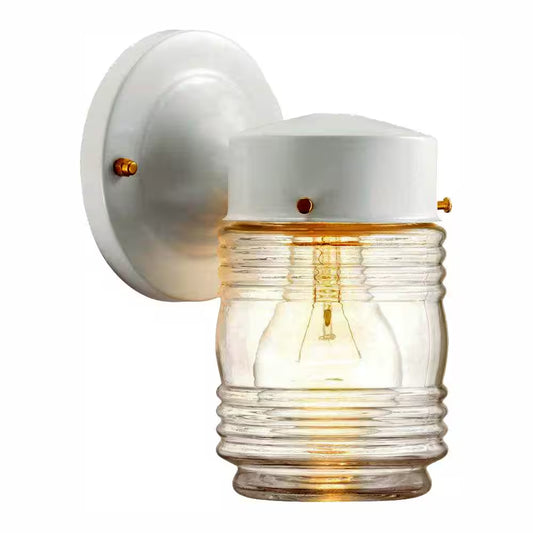 7.2 In. 1-Light Matte White Jelly Jar Outdoor Wall Lantern Sconce