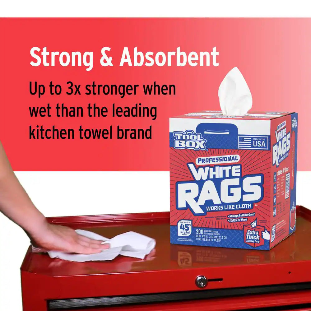 Professional White Rags (200 Sheets; 10 In. W X 11 In. L Sheet Size; Disposable Painter'S Rags - Natural Fibers)