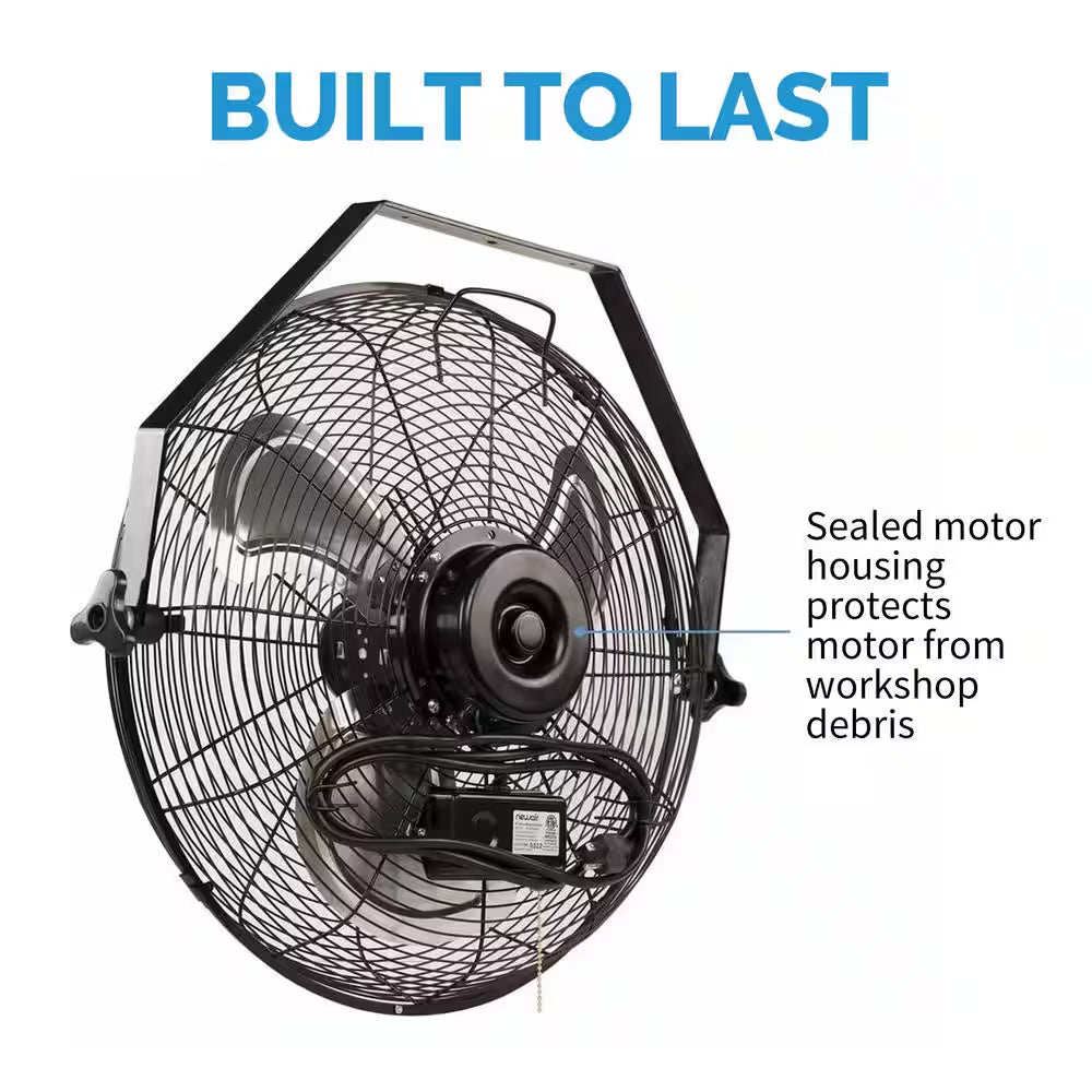 18 In. High Velocity Wall Mounted Fan with 3 Fan Speeds, Sealed Motor Housing and Ball Bearing Motor - Black