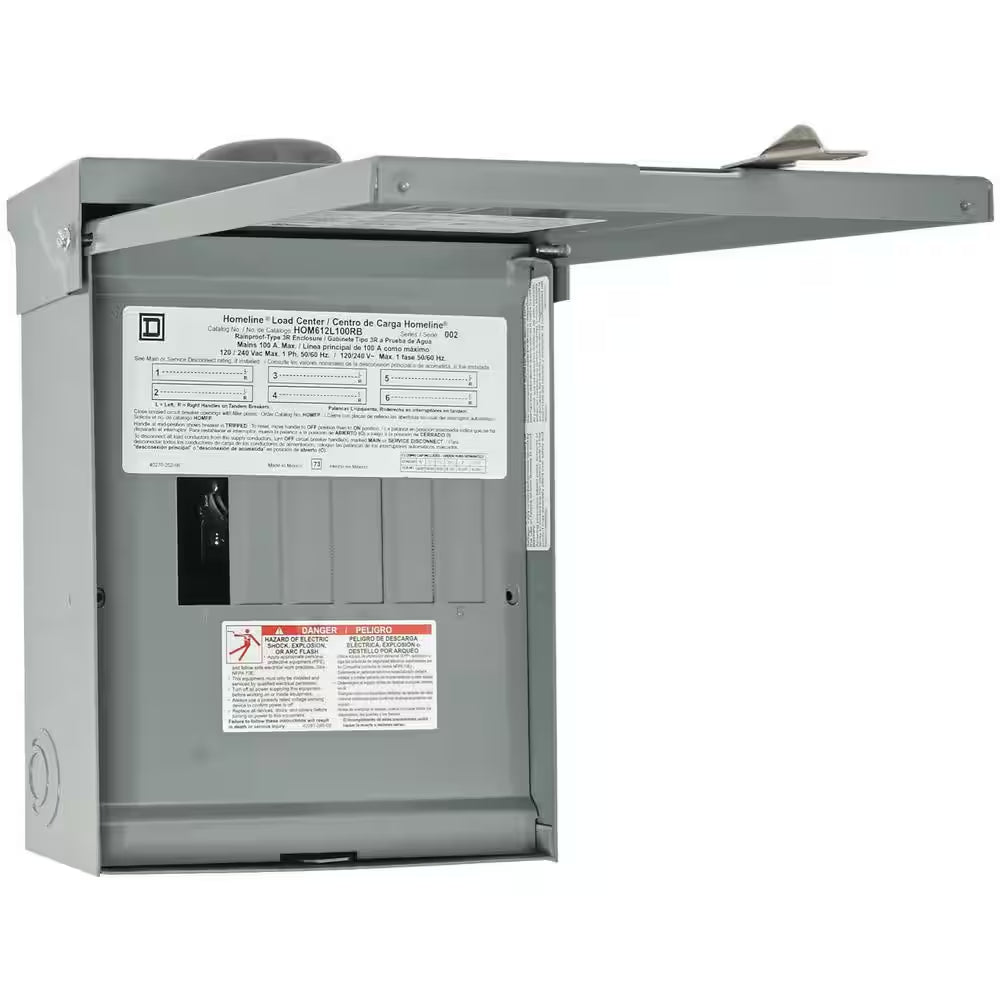 Homeline 100 Amp 6-Space 12-Circuit Outdoor Main Lug Electrical Panel(Hom612L100Rbcp)