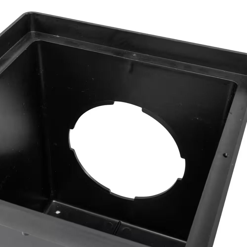 12 In. Plastic Square Drainage Catch Basin, 2 Opening Kit with Metal Grate