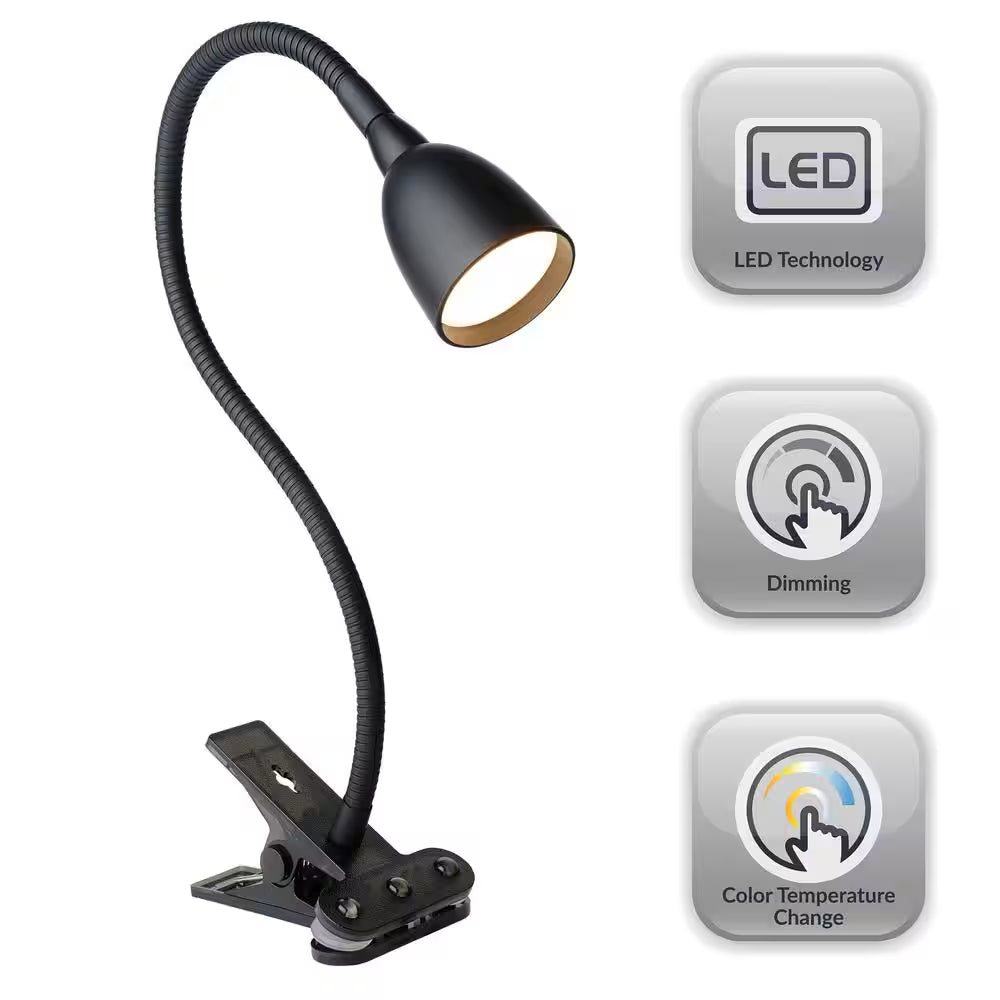 Olivia LED Flexible 22 In. Black Clamp Lamp with Dimming and Color Adjustable