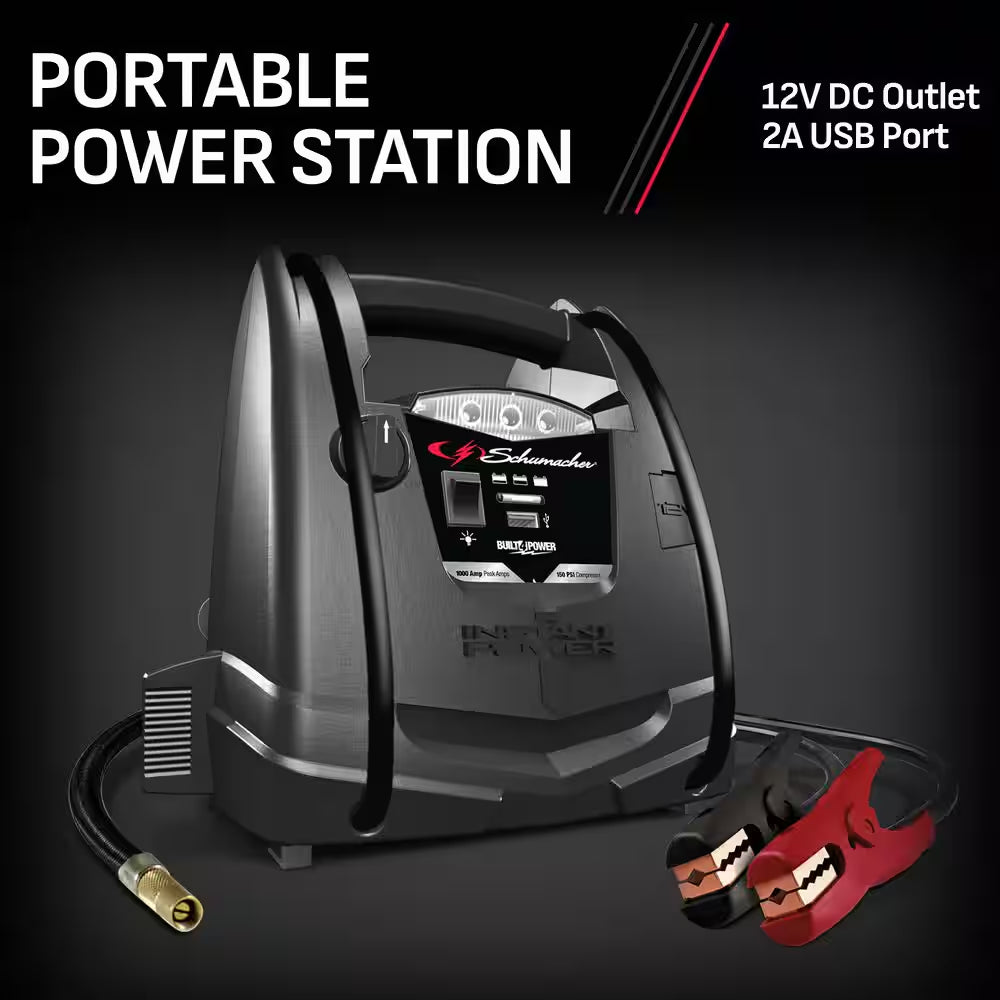 Automotive 12 Volt 1000 Amp Jump Starter and Portable Power Station with Air Compressor