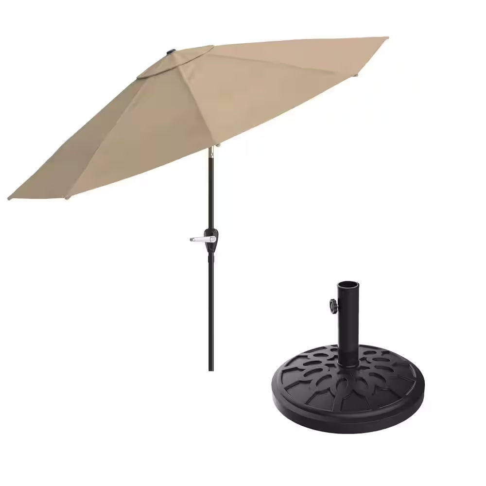 10 Ft. Outdoor Market Patio Umbrella with Auto-Tilt and Base in Sand