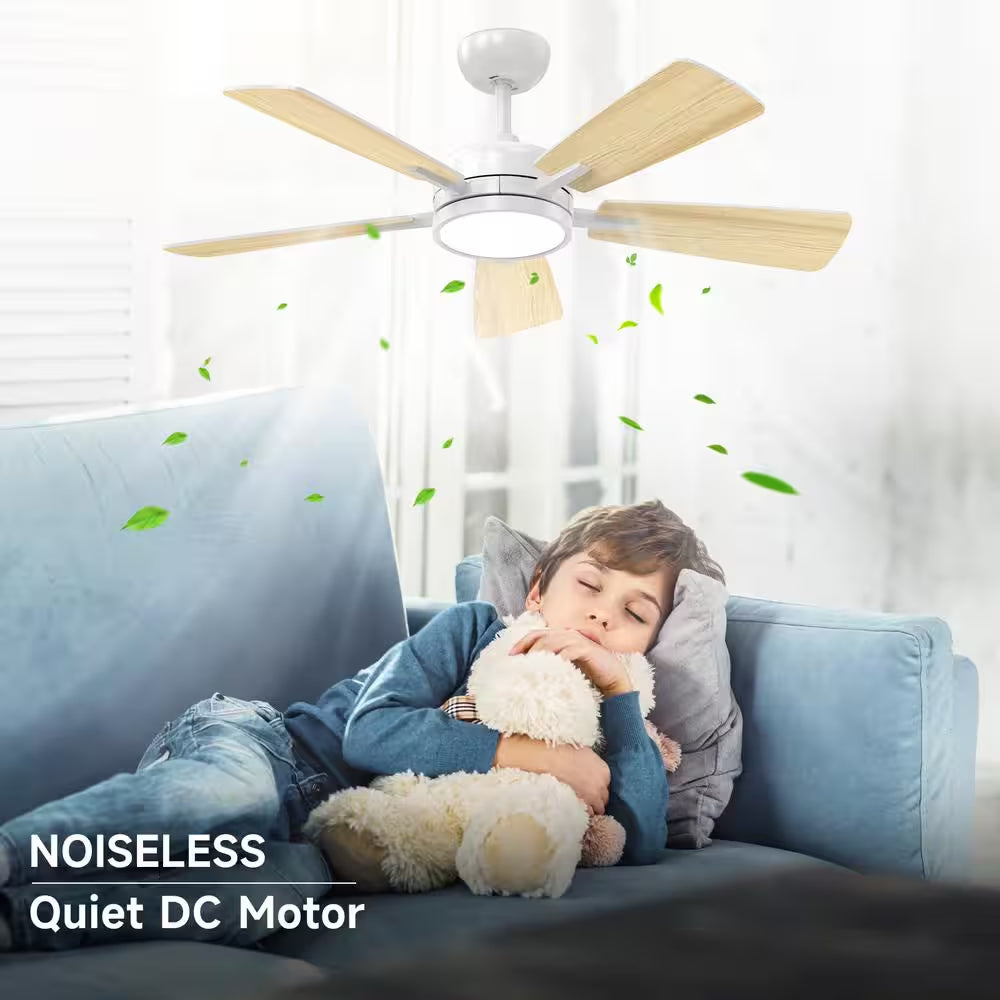 T5 Series 46 In. Indoor White Ceiling Fan with Dimmable 3-CCT Light and Bedroom Mood Light, Reversible Quiet DC Motor