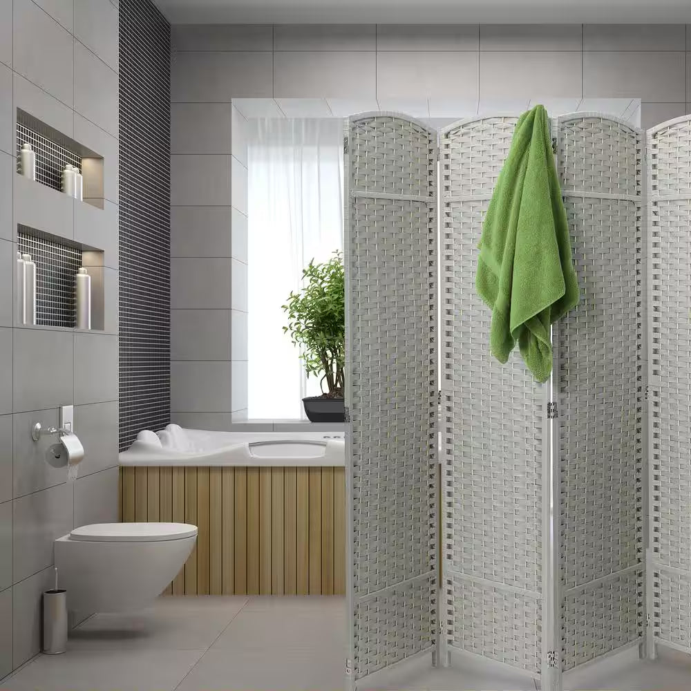 Beige 8 Panel 6 Ft. Tall Double Hinged Foldable Panel Room Divider