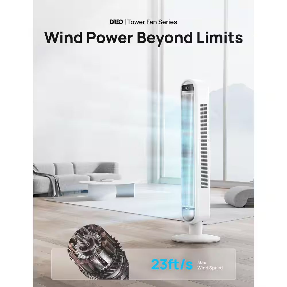 Smart Essential 42 In. 6 Fan Speeds Tower Fan in White with Wi-Fi, Voice Control, Remote and 90° Oscillation