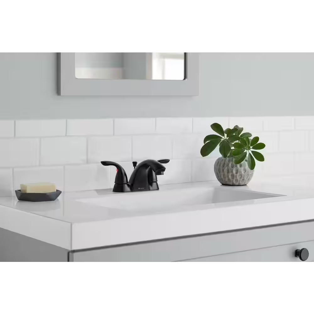 Builders 4 In. Centerset Double-Handle Bathroom Faucet in Matte Black