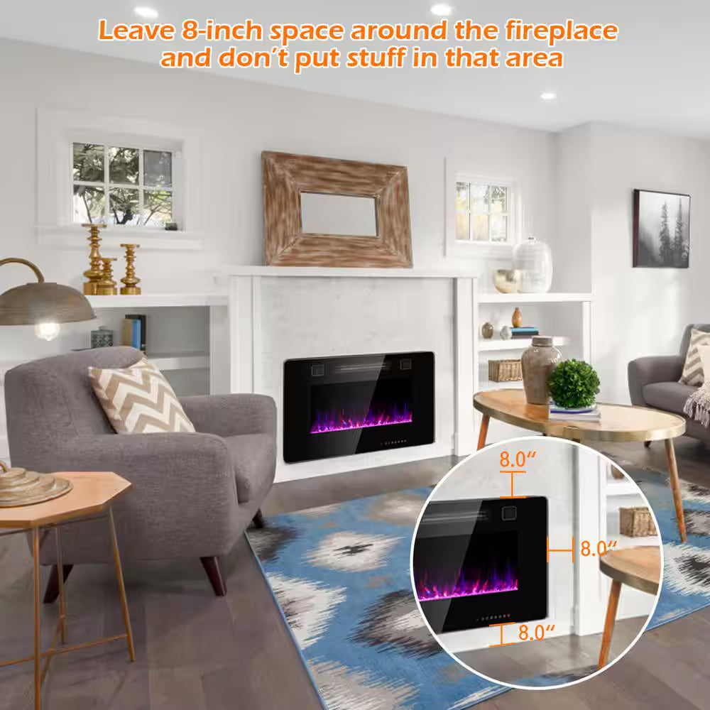 5100 BTU 30 In. Unvented Wall Electric Fireplace Power Furnace in Black