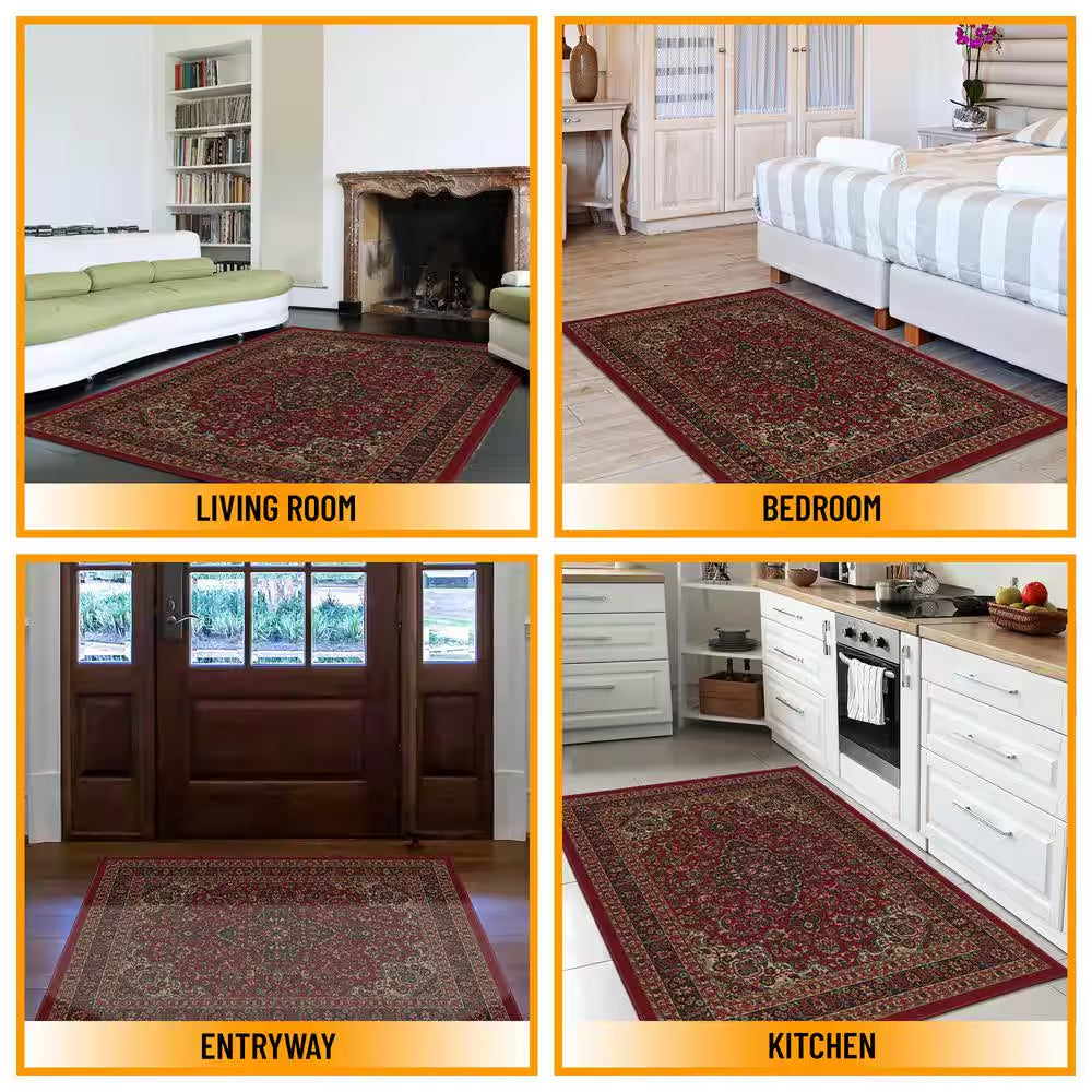 Ottohome Collection Non-Slip Rubberback Medallion Oriental Design 3X5 Indoor Area Rug, 3 Ft. 3 In. X 5 Ft., Dark Red