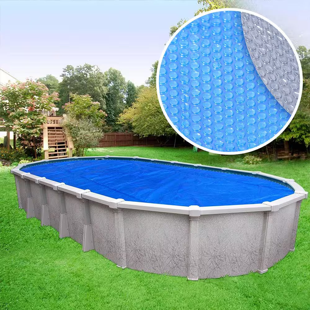 Deluxe 5-Year 15 Ft. X 30 Ft. Oval Blue/Silver Solar Pool Cover