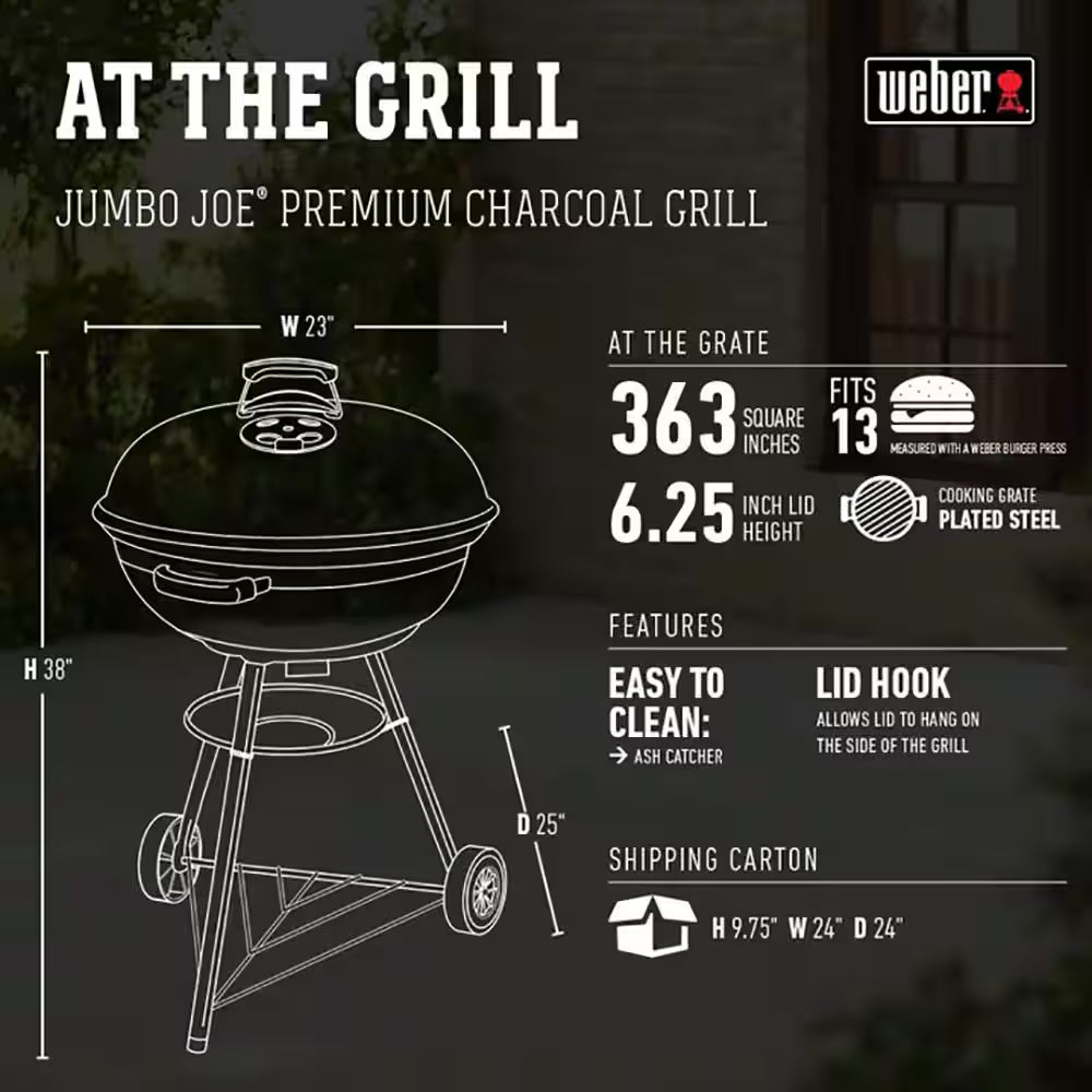 Jumbo Joe Premium 22 In. Charcoal Grill in Black with Grill Cover