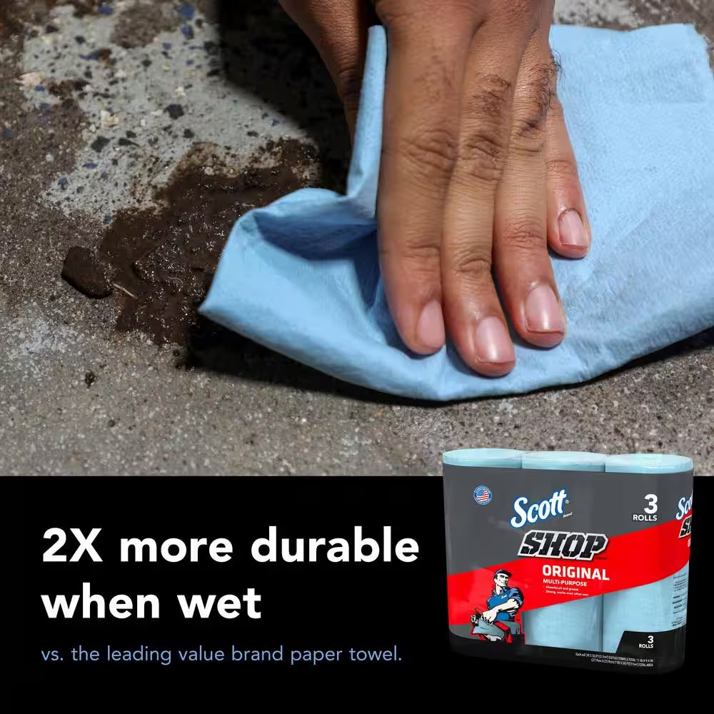 Blue 1-Ply 9X11 Shop Towel Cleaning Wipes (3-Pack Bundle of 10)