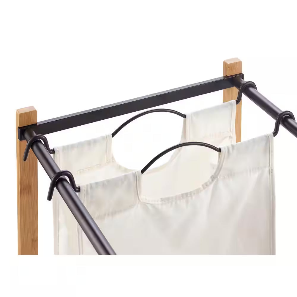 Basics Bronze 2-Bag Bamboo Laundry Cart with Wheels