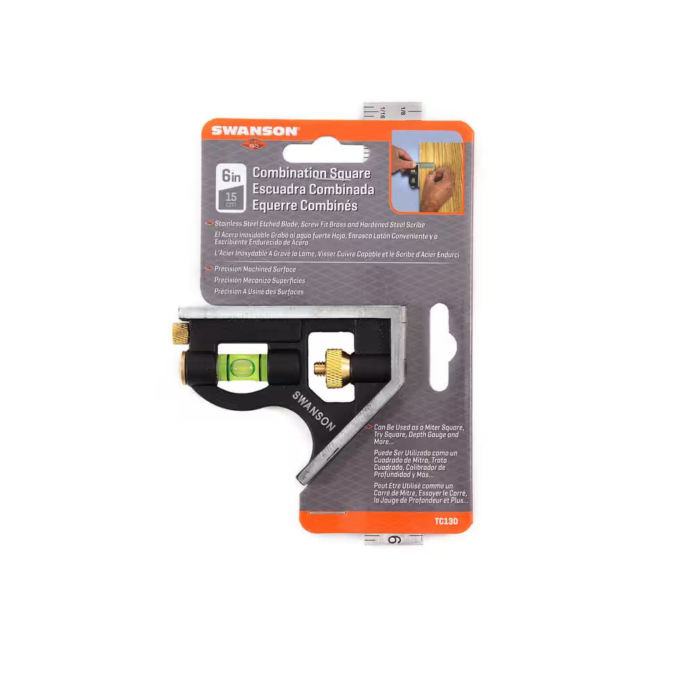 6 In. Pocket Combination Square with Stainless Steel Blade and Bubble Level