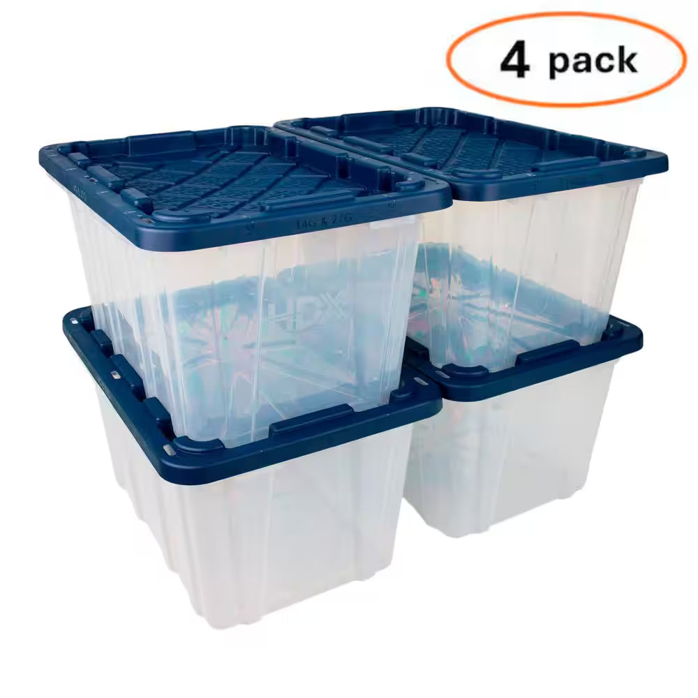 27 Gal. Tough Storage Tote in Clear with Moonlit Ocean Lid (4-Pack)