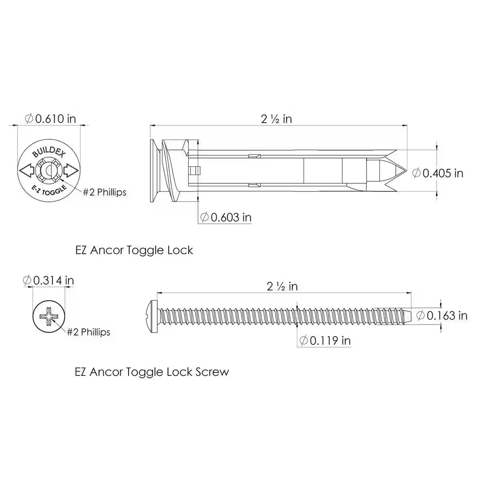 Toggle Lock 100 Lbs. Philips Drywall Screws Anchors (10-Pack)