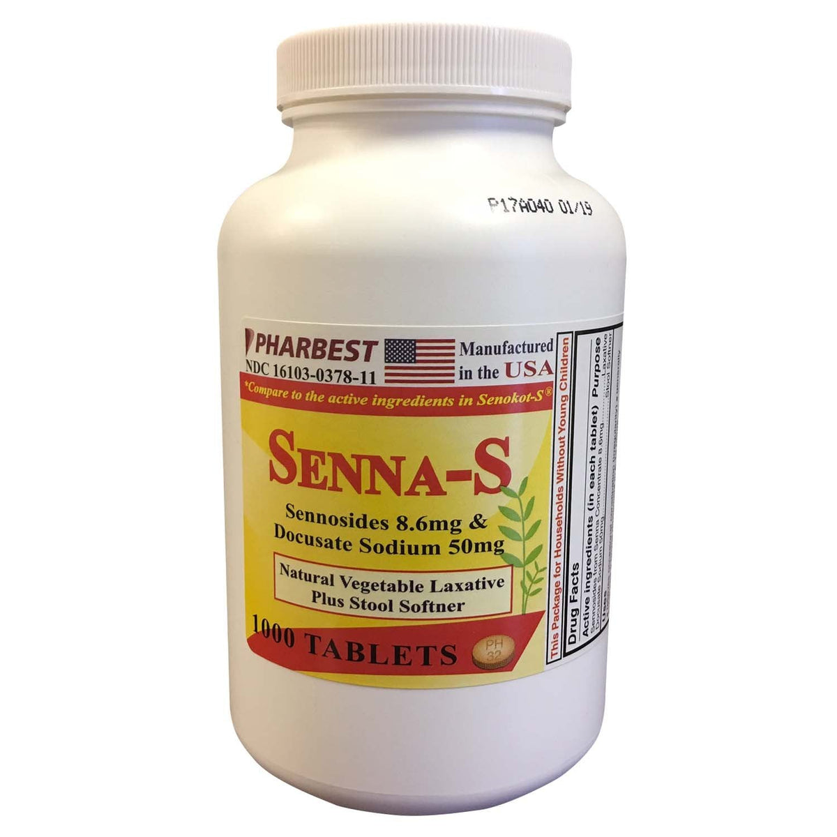 PHARBEST Sennosides 8.6mg Docusate Sodium 50mg Laxative 1000 Tablets