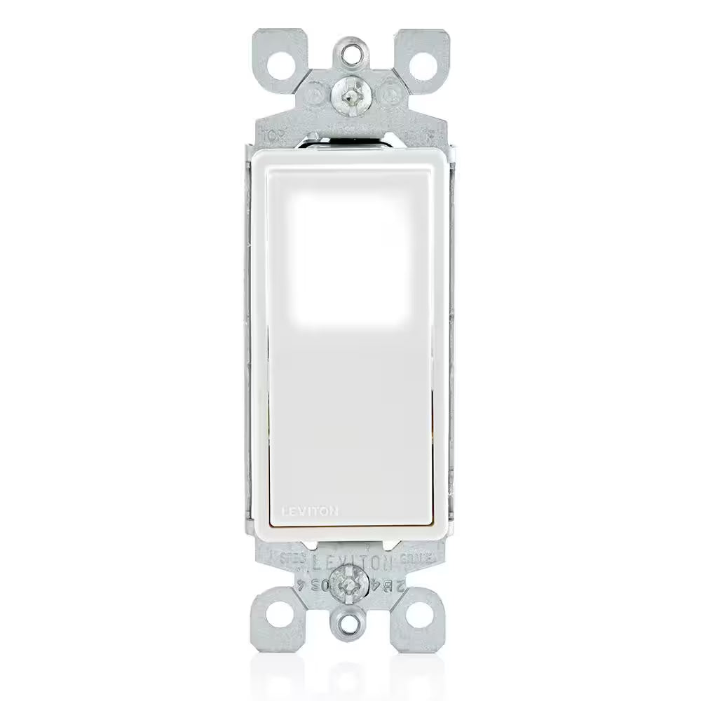 15 Amp 120-Volt/277-Volt Decora LED Illuminated Rocker Single-Pole AC Quiet Switch Residential Grade Grounding, White