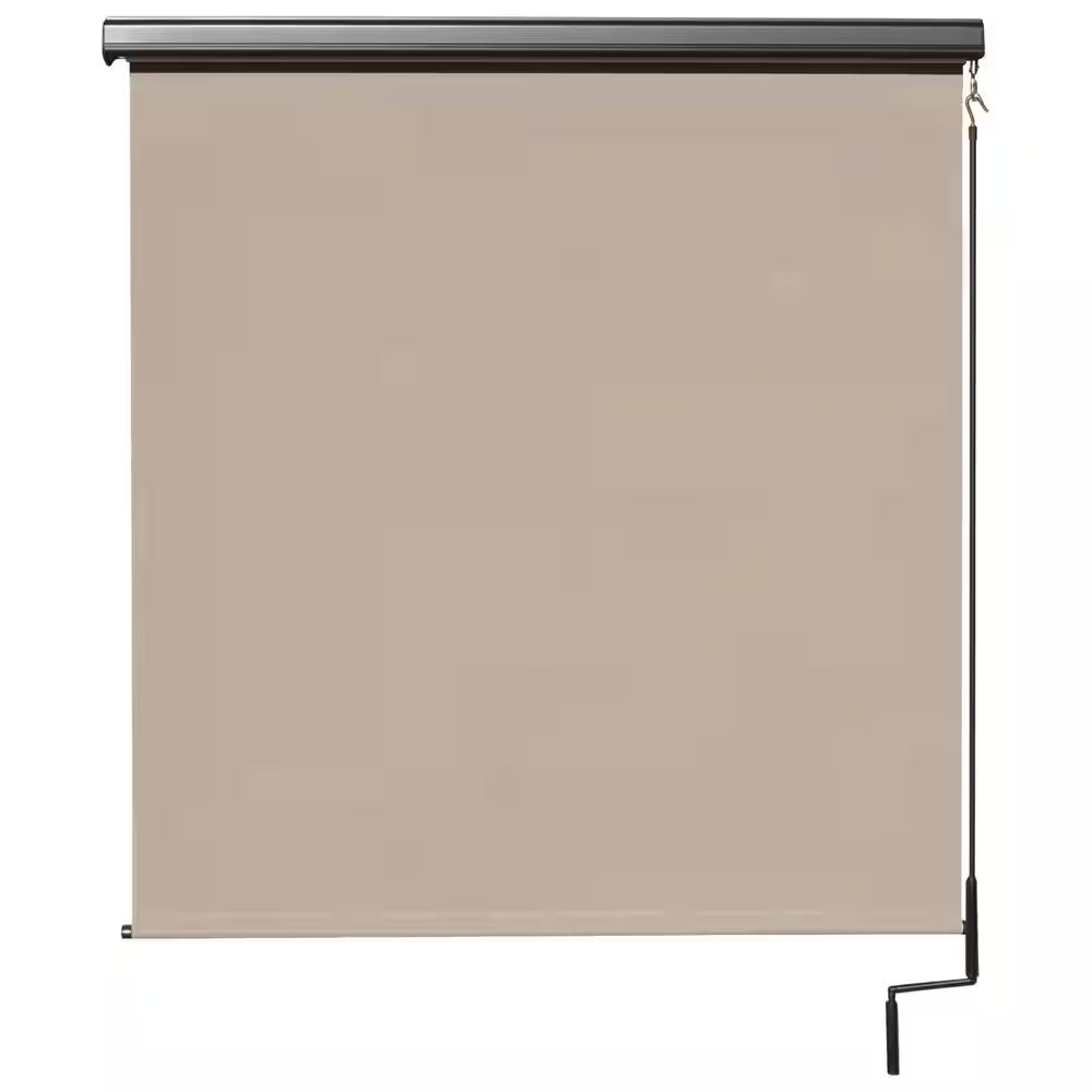 Coronado Tan Cordless Outdoor Patio Roller Shade with Valance 120 In. W X 96 In. L