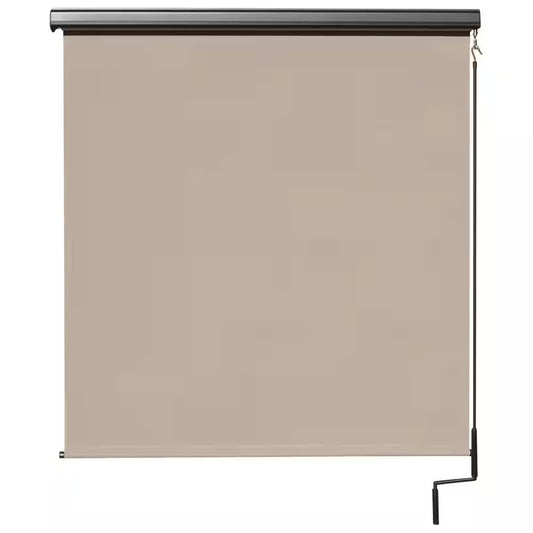 Coronado Tan Cordless Outdoor Patio Roller Shade with Valance 120 In. W X 96 In. L
