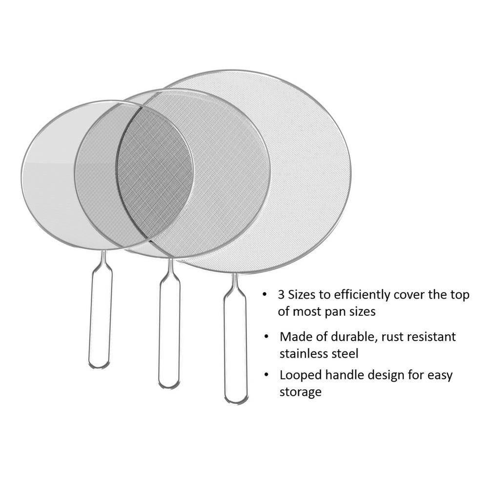 Stainless Steel Mesh Silver Splatter Screen Guards (3-Pack)