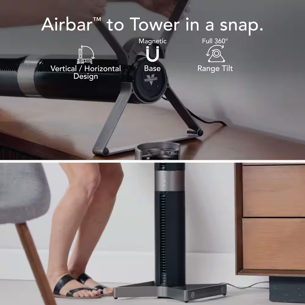 AIRBAR Four 35 In. 3 Fan Speeds Tower Fan in Black with Adjustable Feet to Convert to Airbar