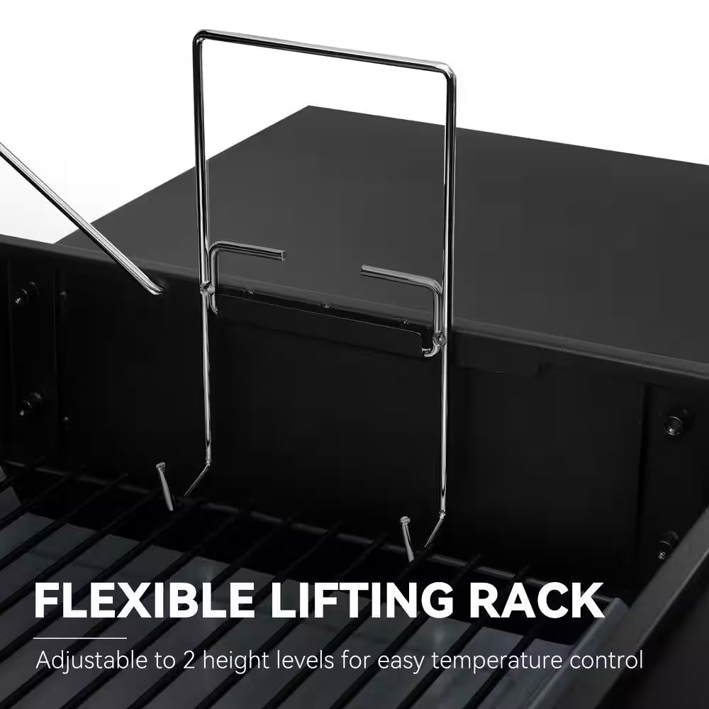 Charcoal Grill in Black with Offset Smoker and Side Table