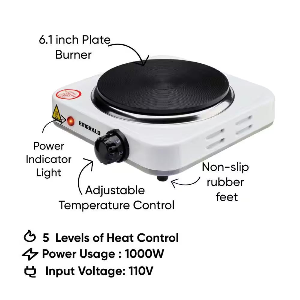 1000W Single Burner 6.1 In. White Electric Hot Plate Stove