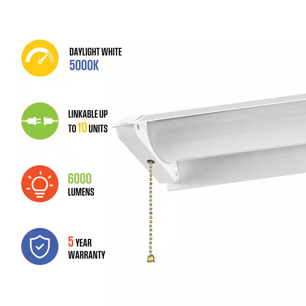 4 Ft. 50-Watt 6000 Lumen LED Shop Light, White, 2 Pack