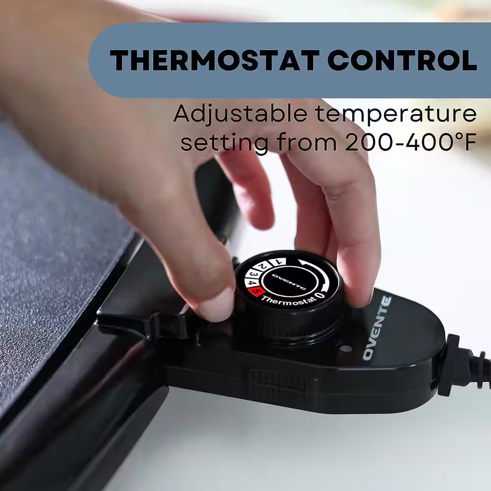 Non-Stick Plate Electric Griddle, Temperature Probe and Control Knob, Indicator Light and Drip Tray
