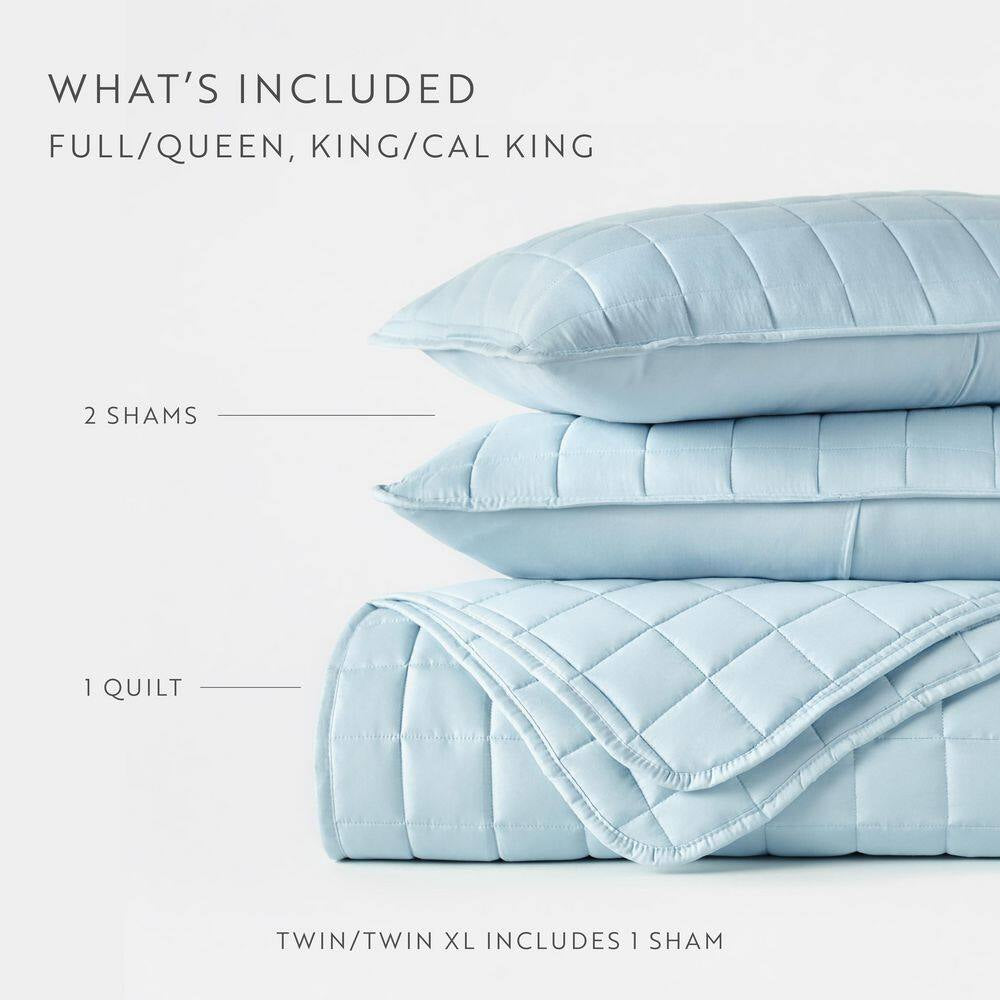 Square Pale Blue Queen Performance Quilted Coverlet Set