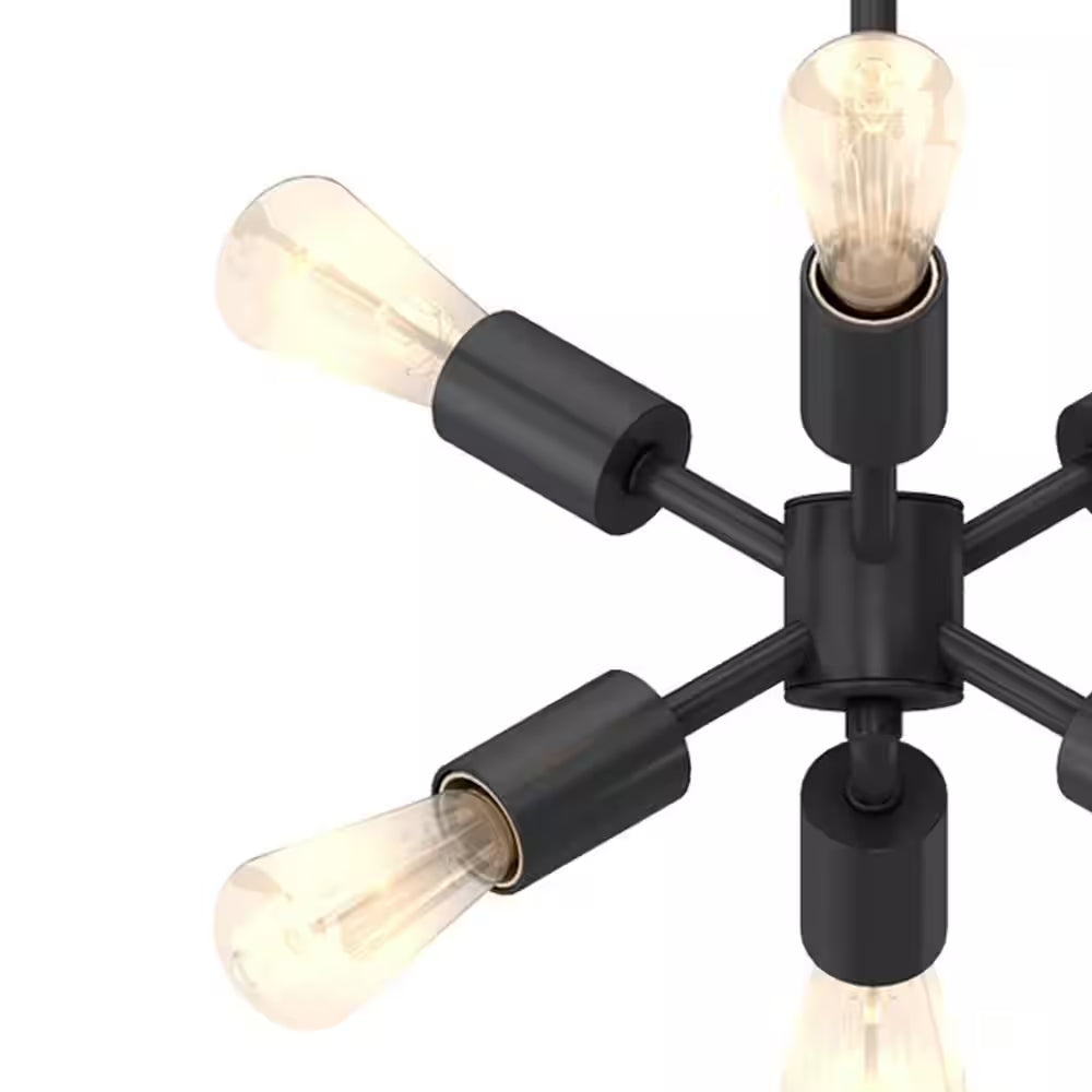 Leonie 16.25 In. 6-Light Matte Black Sputnik Semi-Flush Mount, Industrial Ceiling Light