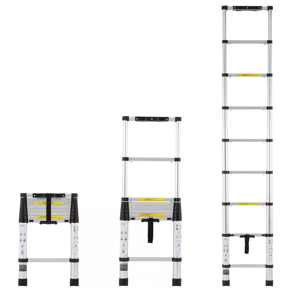 Telescoping Ladder, Non-Slip Feet, 8.5 Ft. Aluminum Extension Ladder 8.5 Ft. 375 Lbs. Collapsible
