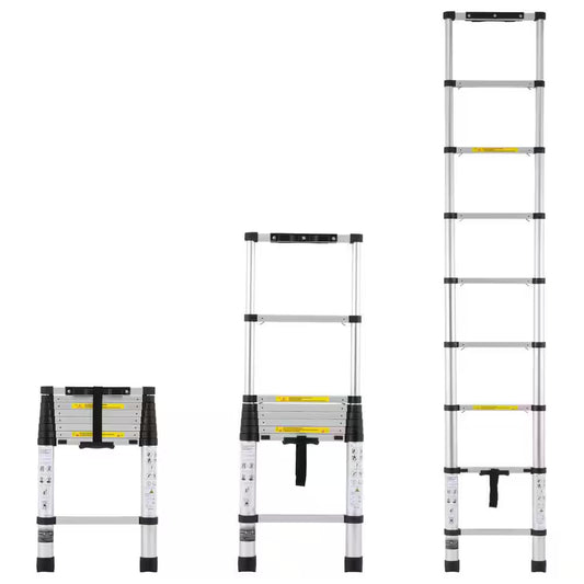 Telescoping Ladder, Non-Slip Feet, 8.5 Ft. Aluminum Extension Ladder 8.5 Ft. 375 Lbs. Collapsible