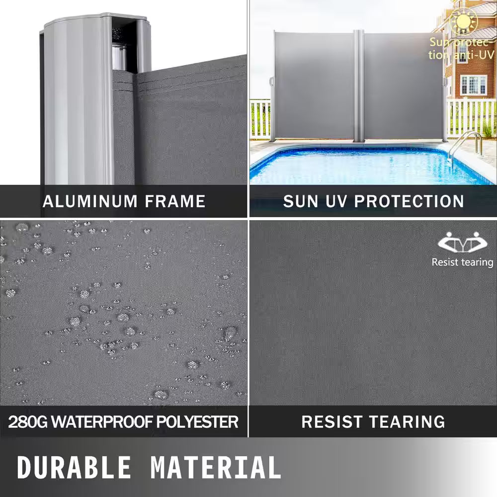Retractable Side Awning 71 In. H X 236 In. W Patio Sunshine Screen Outdoor Privacy Divider & Wind Screen,Gray