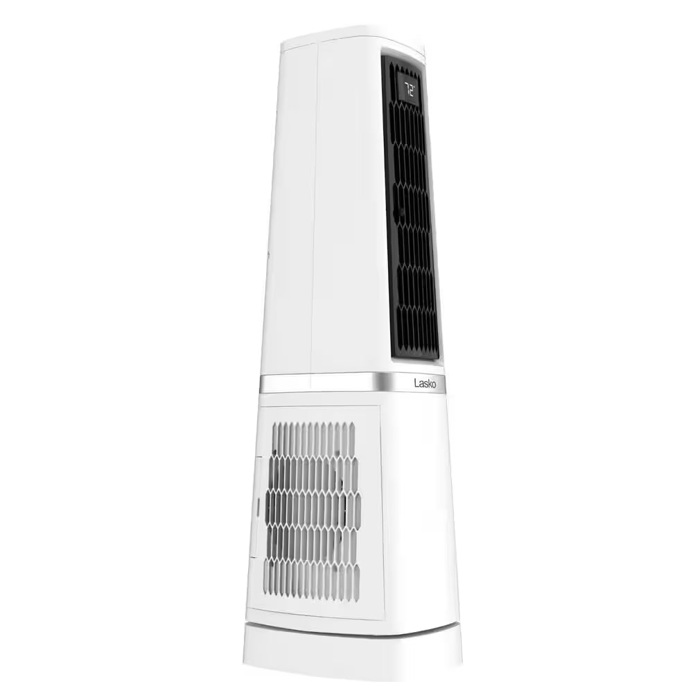 Stratus 35 In. 12-Speed High Velocity Oscillating Tower Fan in White with Quiet DC Motor, Remote, Timer, 11 In. Dia