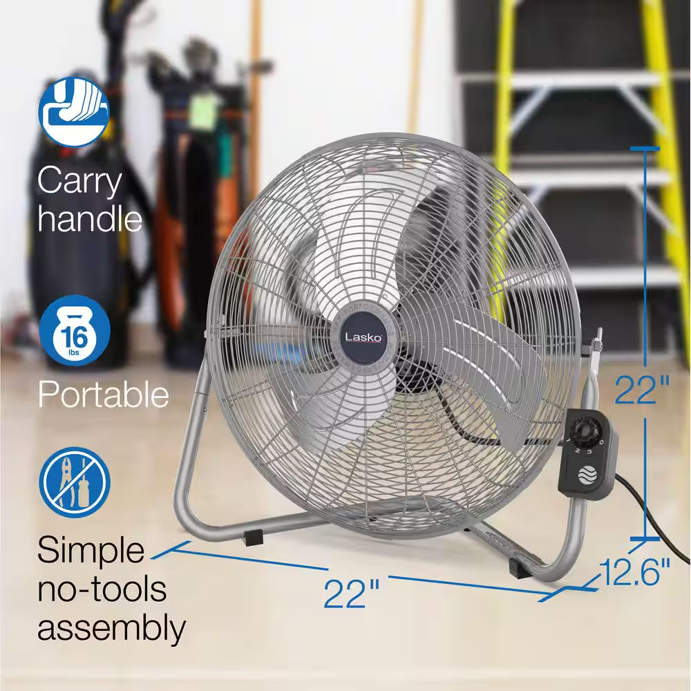 High Velocity 20 In. 3 Speed Metallic Floor Fan with Quickmount Wall-Mounting System