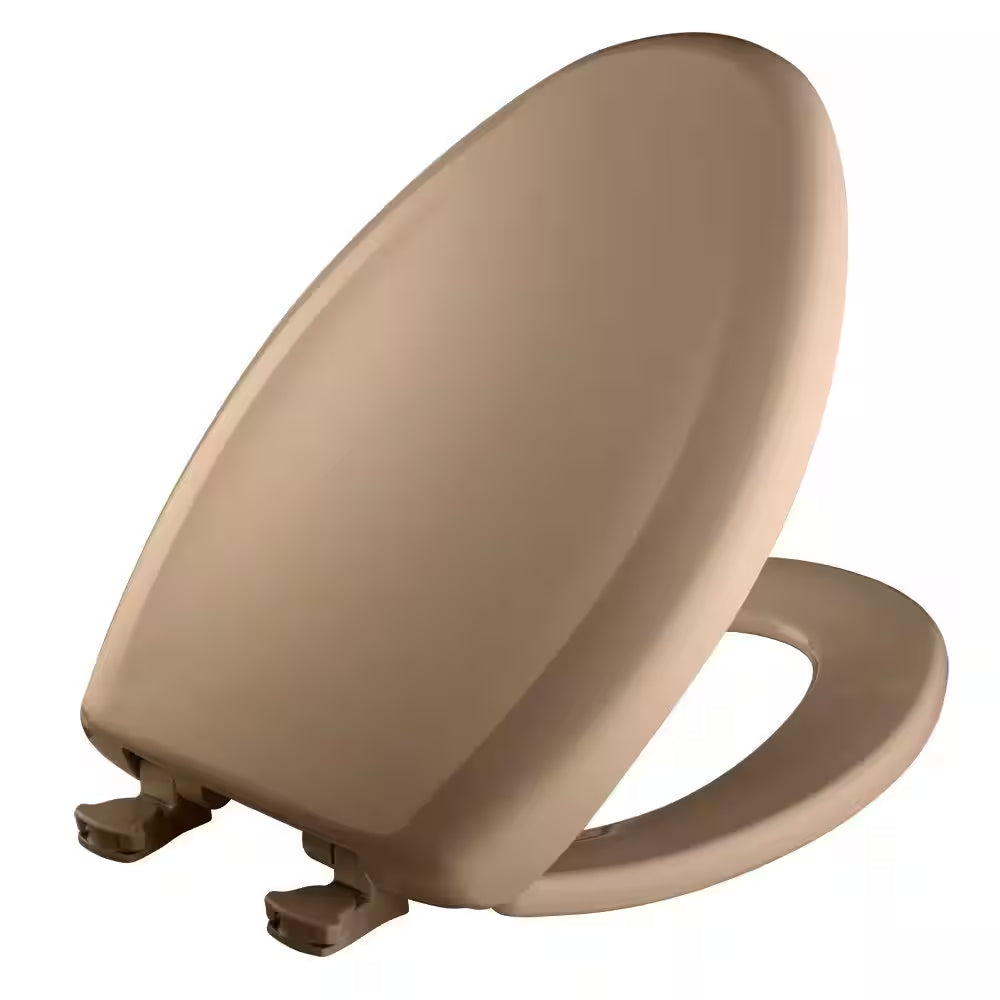 Elongated Soft Close Plastic Removes for Easy Cleaning and Never Loosens Toilet Seat in Mexican Sand