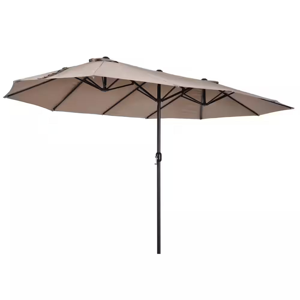 15 Ft. Steel Rectangular Outdoor Double Sided Market Patio Umbrella with UV Sun Protection & Easy Crank in Tan