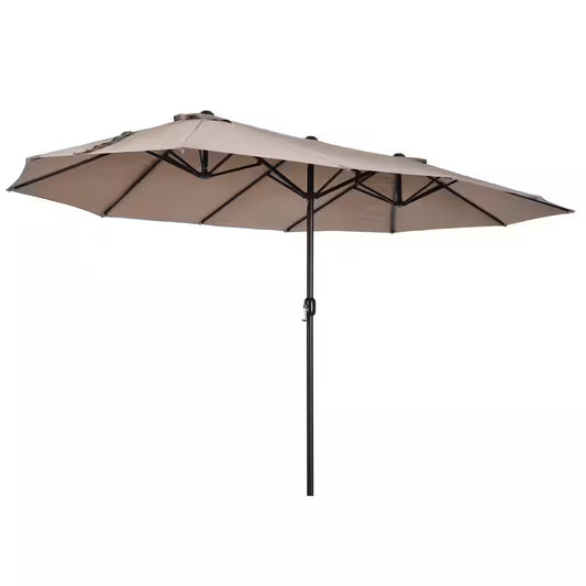 15 Ft. Steel Rectangular Outdoor Double Sided Market Patio Umbrella with UV Sun Protection & Easy Crank in Tan