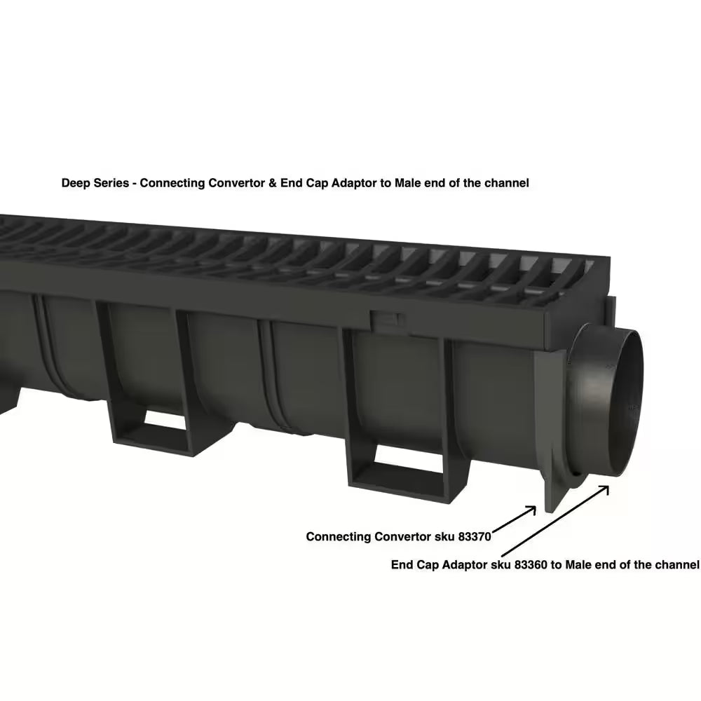 Deep Series 5.4 In. W X 5.4 In. D X 39.4 In. L Channel and Grate with Bottom Outlet with Black Grate