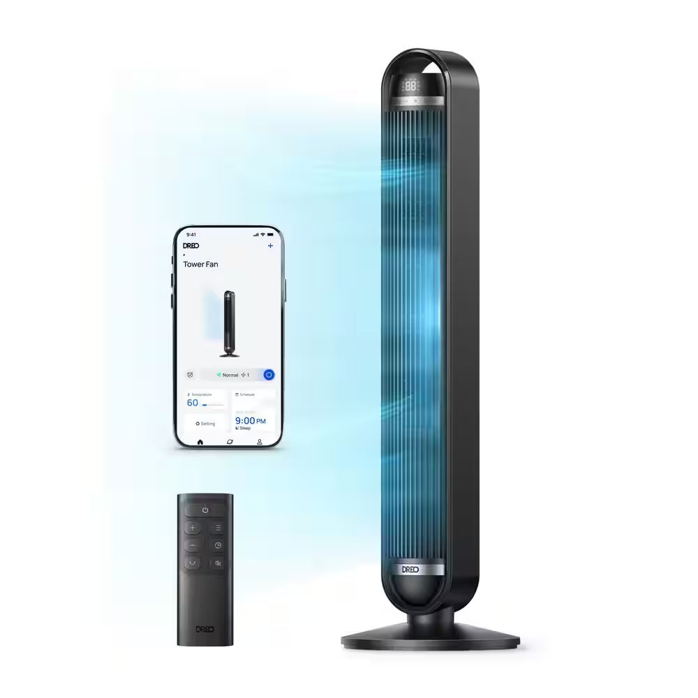 Smart Cruiser 42 In. 9 Fan Speeds Tower Fan in Black with Quiet DC Motor, Wi-Fi, Voice Control and Remote
