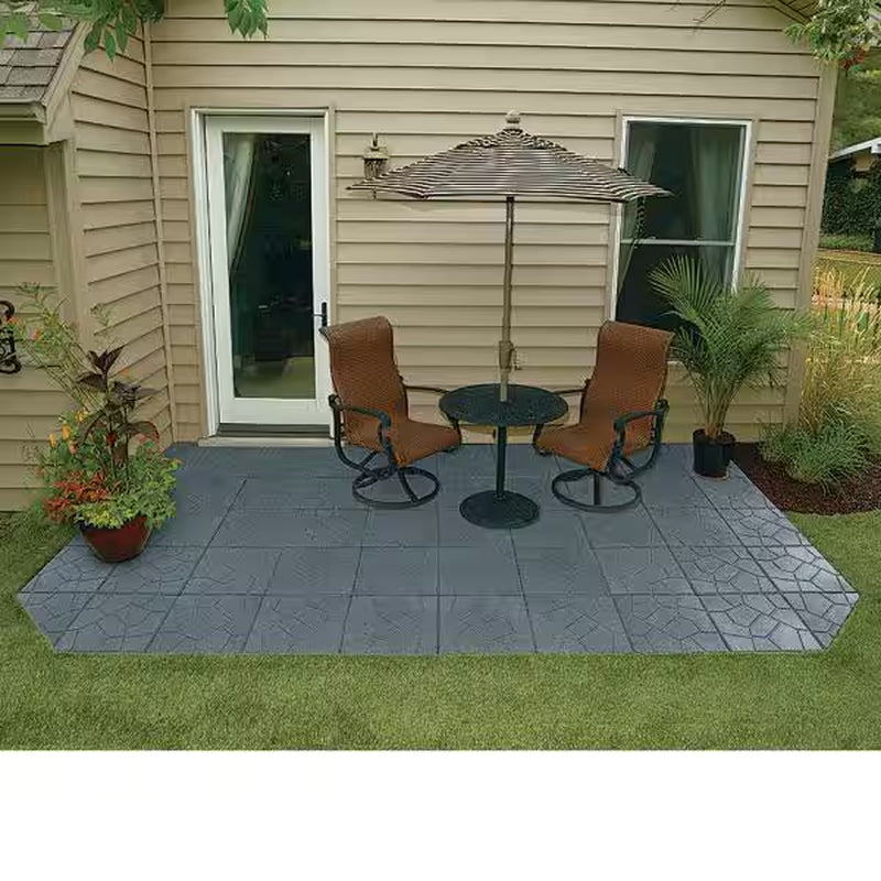 16 In. X 16 In. X 3/4 In. Gray Dual-Sided Rubber Paver (9-Pack)