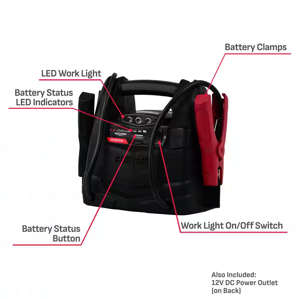 Automotive Portable Power Station and 600 Peak Amp Jump Starter with 12-Volt DC Outlet and LED Area Light