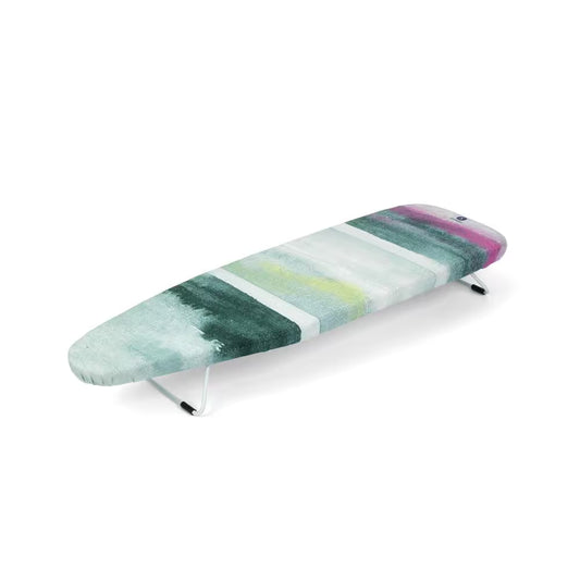 Tabletop Ironing Board S 37 X 12 in with Collapsable Legs and Storage Hook, with Morning Breeze Cover and White Frame