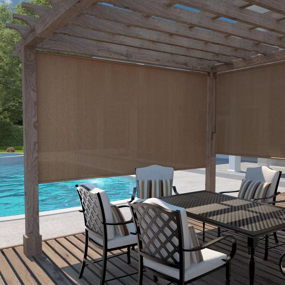 Walnut Cordless UV Blocking Fade Resistant Fabric Exterior Roller Shade 96 In. W X 96 In. L