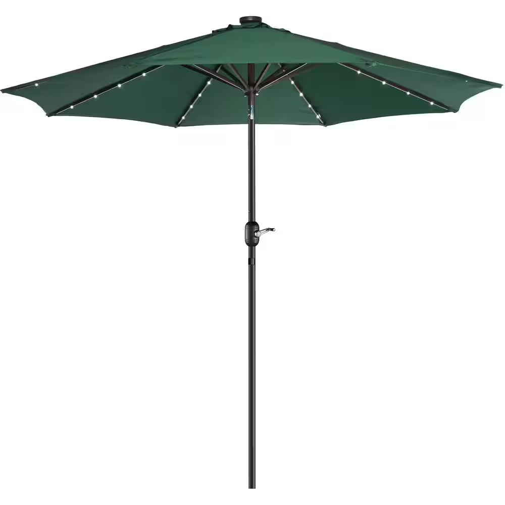 9 Ft. Steel Solar LED Lighted Patio Market Umbrella with Auto Tilt, Easy Crank Lift in Green